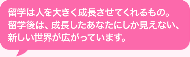 留学は人を大きく成長させてくれるもの。留学後は、成長したあなたにしか見えない、新しい世界が広がっています。