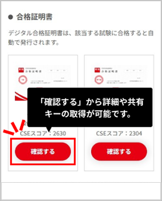 確認したいスコアの「確認する」ボタンから詳細を確認