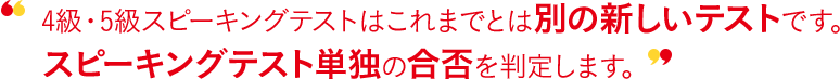 4級・5級対話テストはこれまでとは別の新しいテストです。対話テスト単独の合否を判定します。